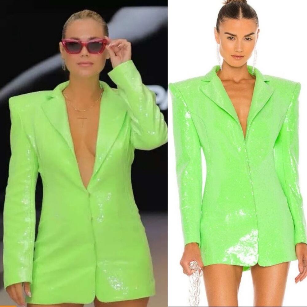 Bronx and Banco Zizi Sequin Embellished Blazer Mini Dress Neon Green Size XS 2 - Picture 4 of 16